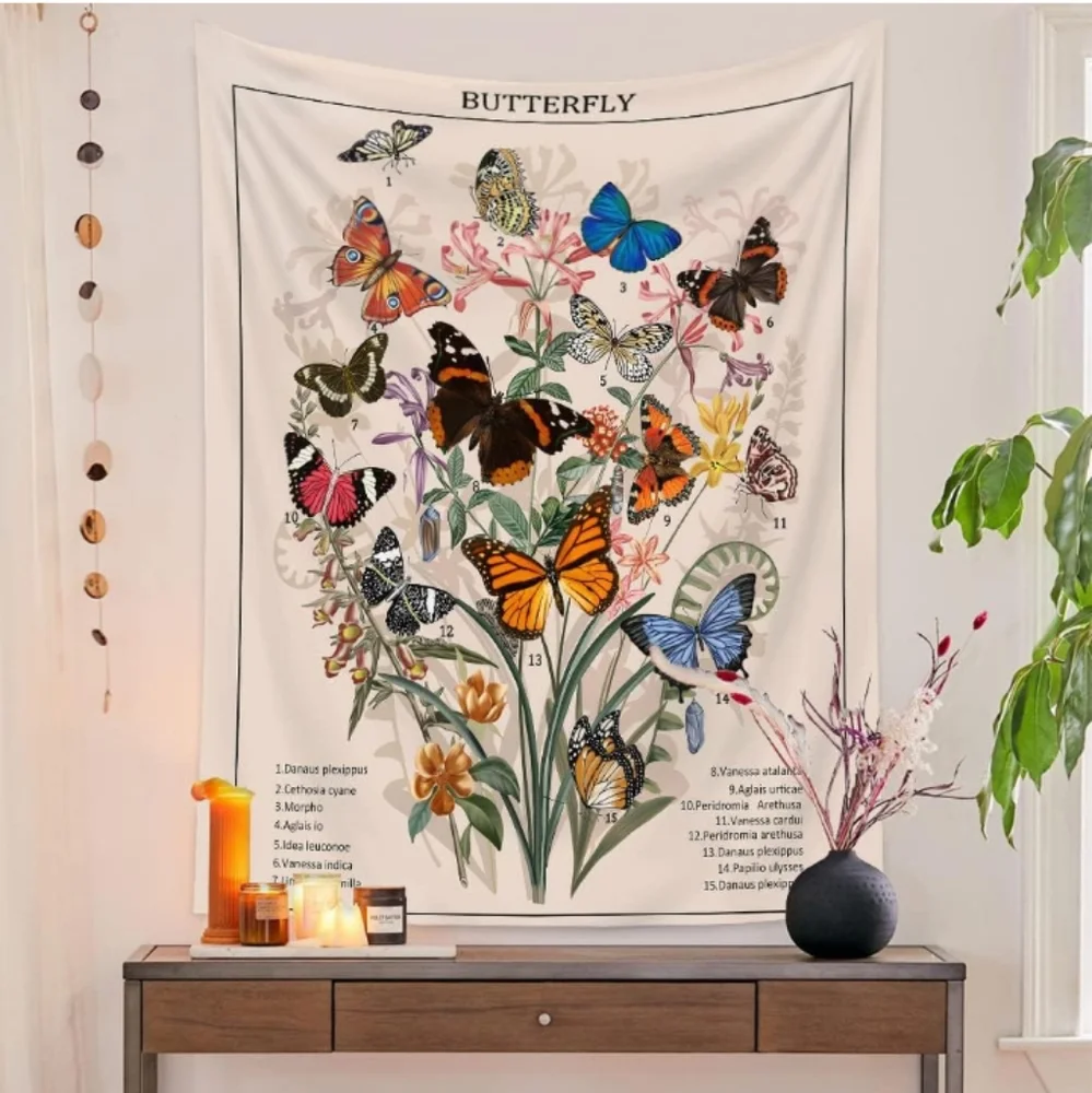 Floral Butterfly Classification Tapestry Colorful Butterflies Hanging Wall Art